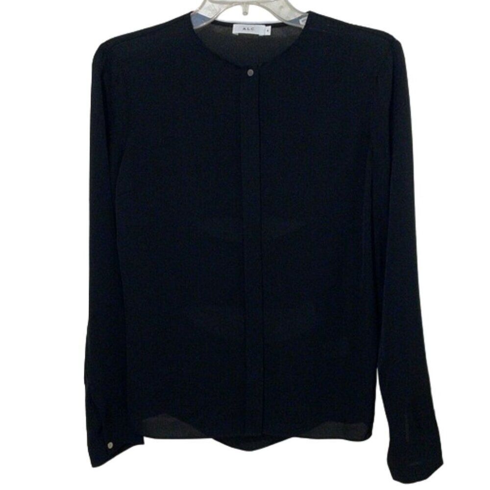 A.L.C. Black Silk Blouse Top Womens Size 4 Cut-Out Back Minimalist Dark Academia